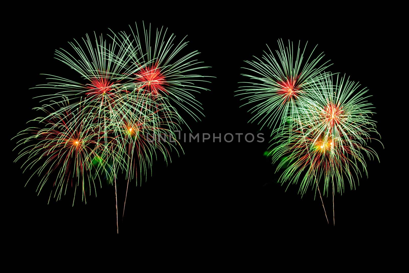 abstract Fireworks light up the dark sky background