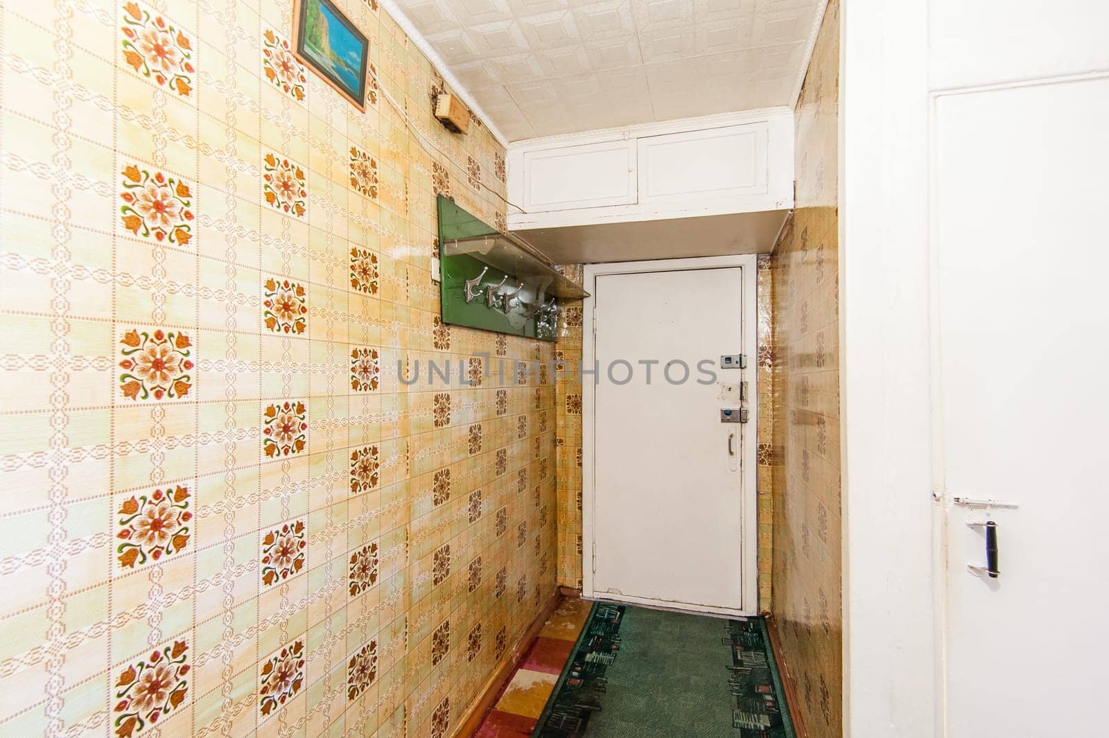 Russia, Moscow- May 16, 2019: interior room apartment. standard repair decoration in hostel. old not modern decor