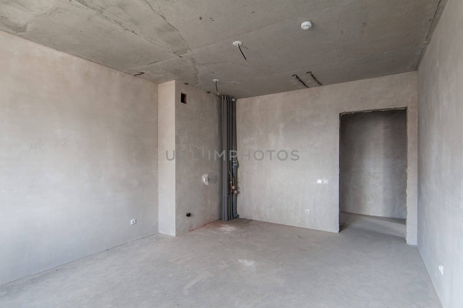 Russia, Moscow- May 16, 2019: interior room apartment. standard repair decoration in hostel. self-finish rough repair