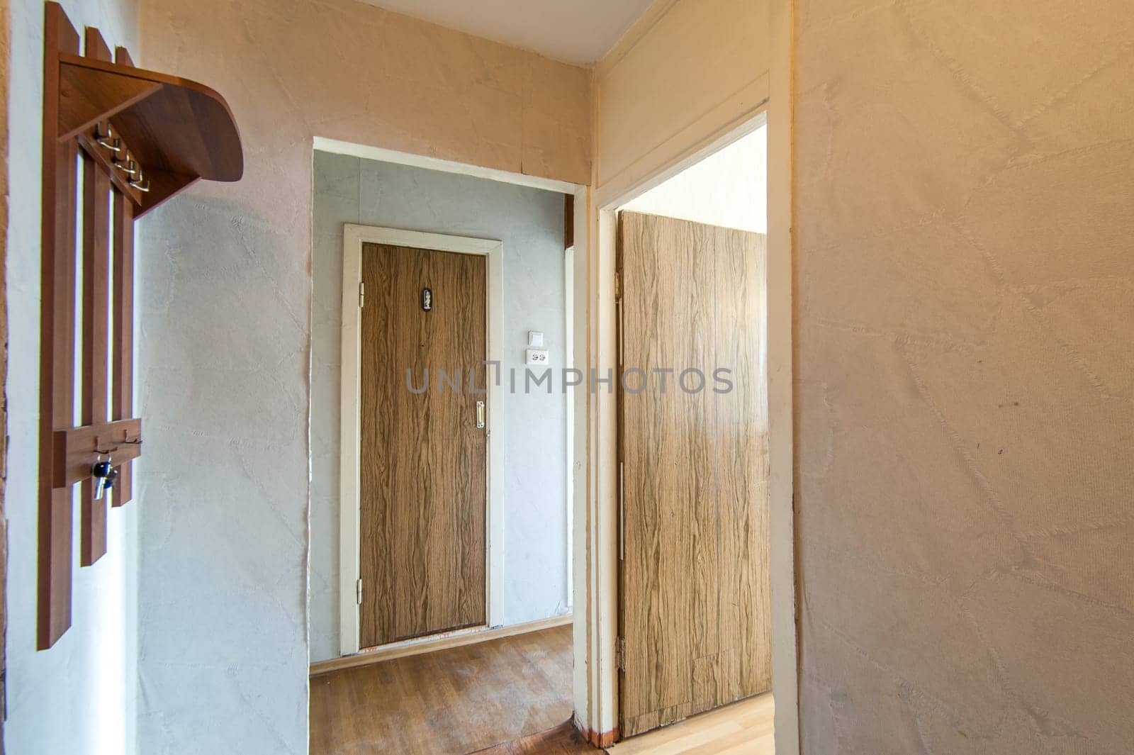 Russia, Moscow- May 16, 2019: interior room apartment. standard repair decoration in hostel. old not modern decor