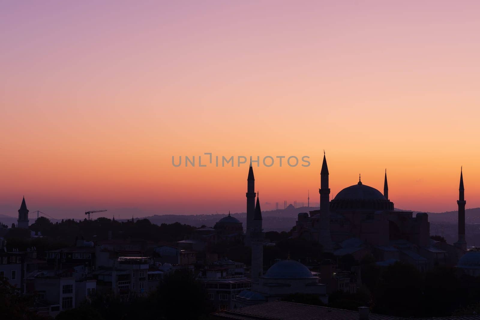 Hagia Sophia shadow view, beautiful sunset colours, Istanbul, Turkey.