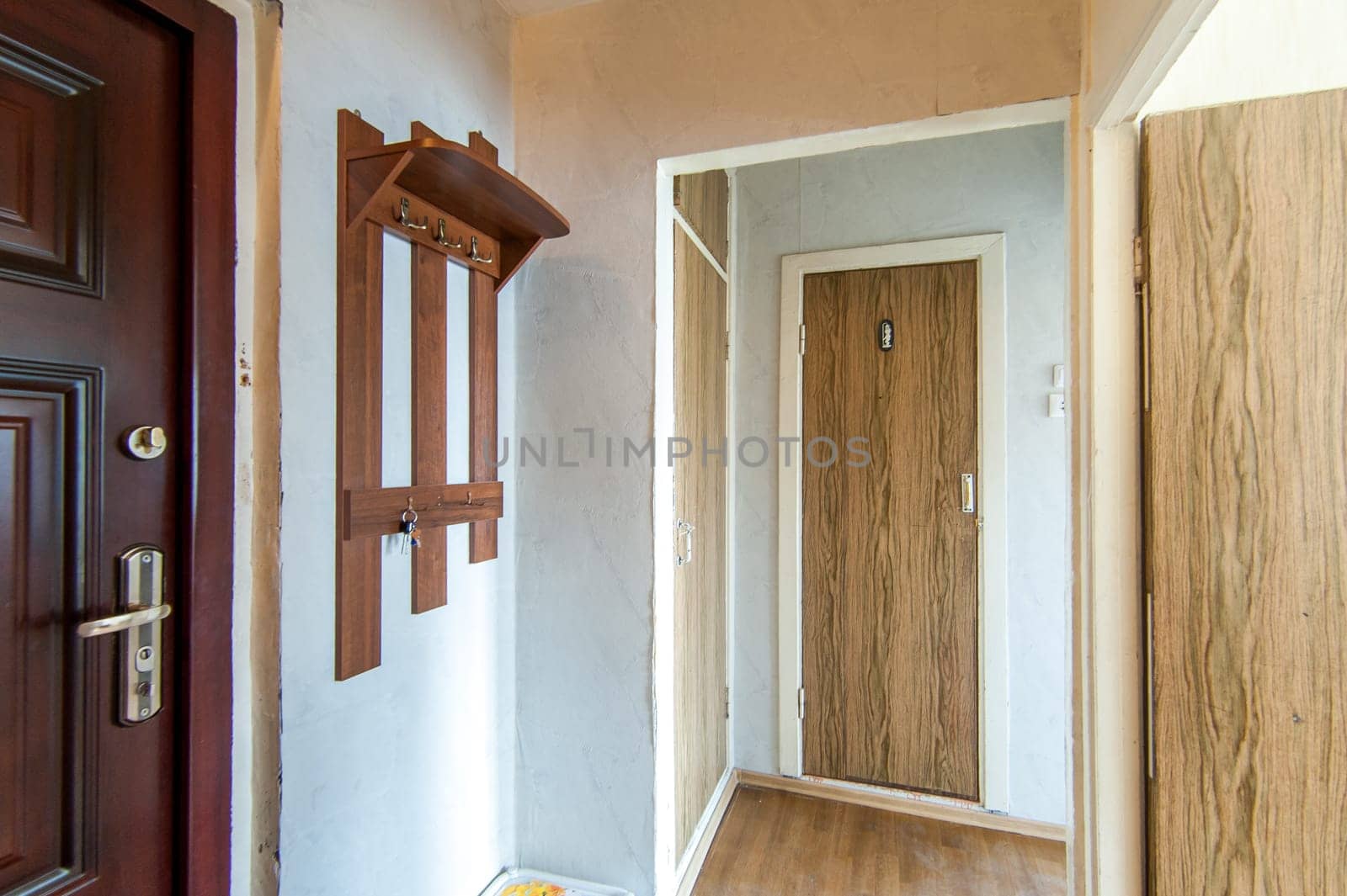Russia, Moscow- May 16, 2019: interior room apartment. standard repair decoration in hostel. old not modern decor