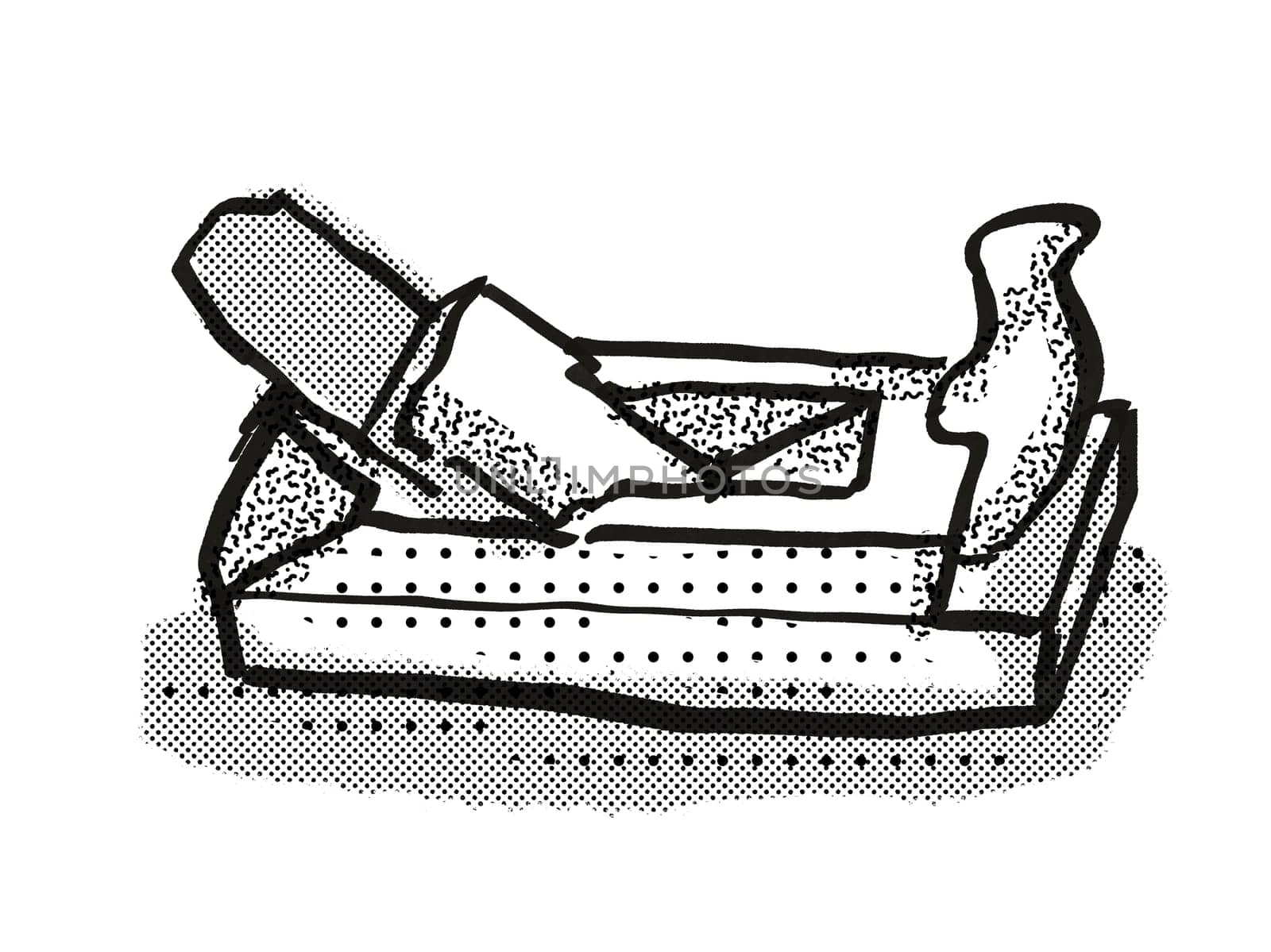 Retro cartoon style drawing of a wood smoothing plane , a woodworking hand tool  on isolated white background done in black and white