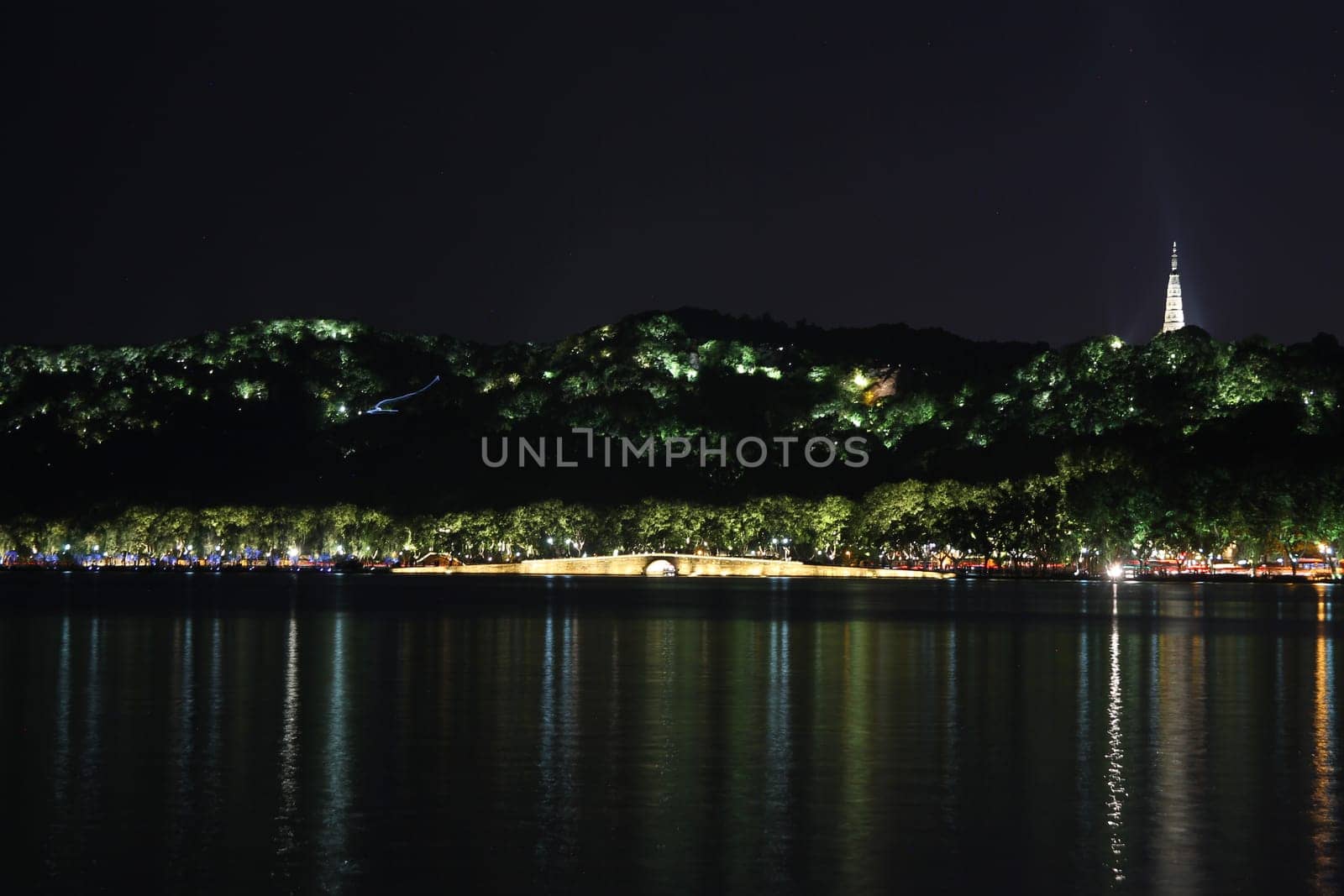 Wonderful West lake at night in Hangzhou