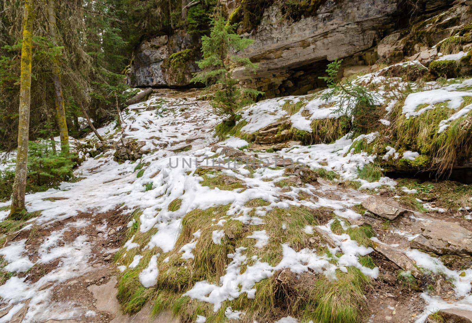 Winter scenery of Johnston Canyon trail in Banff National Park, Alberta, Canada