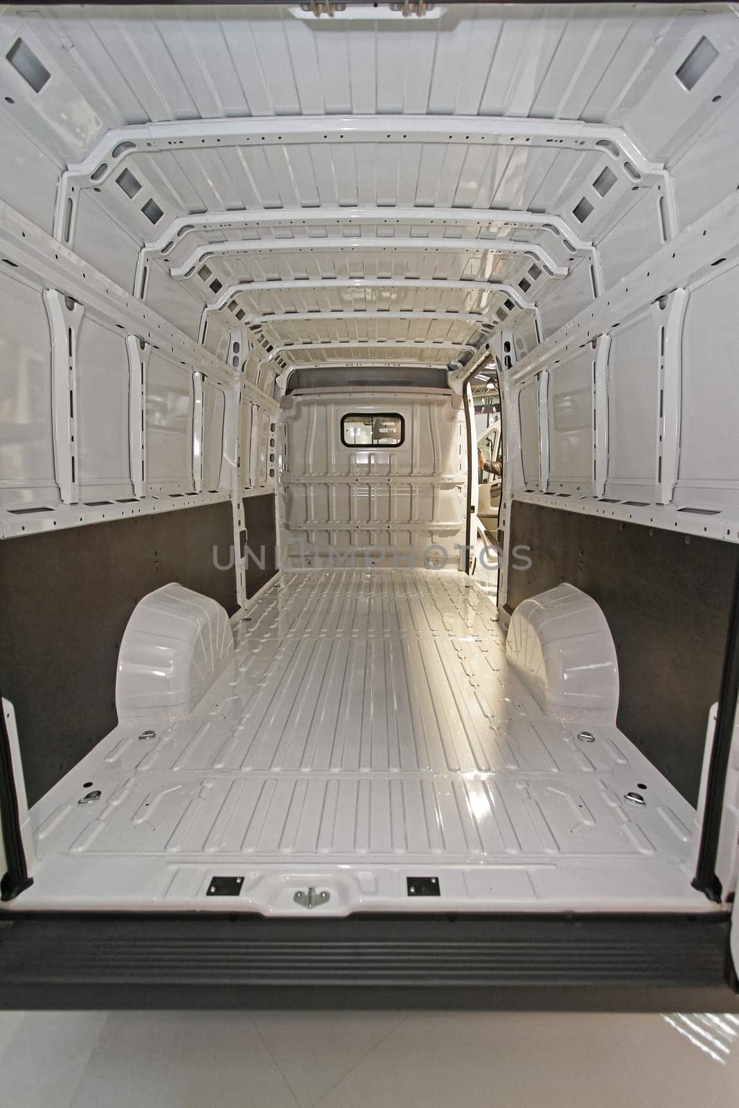 Empty Long White Cargo Delivery Van Transport