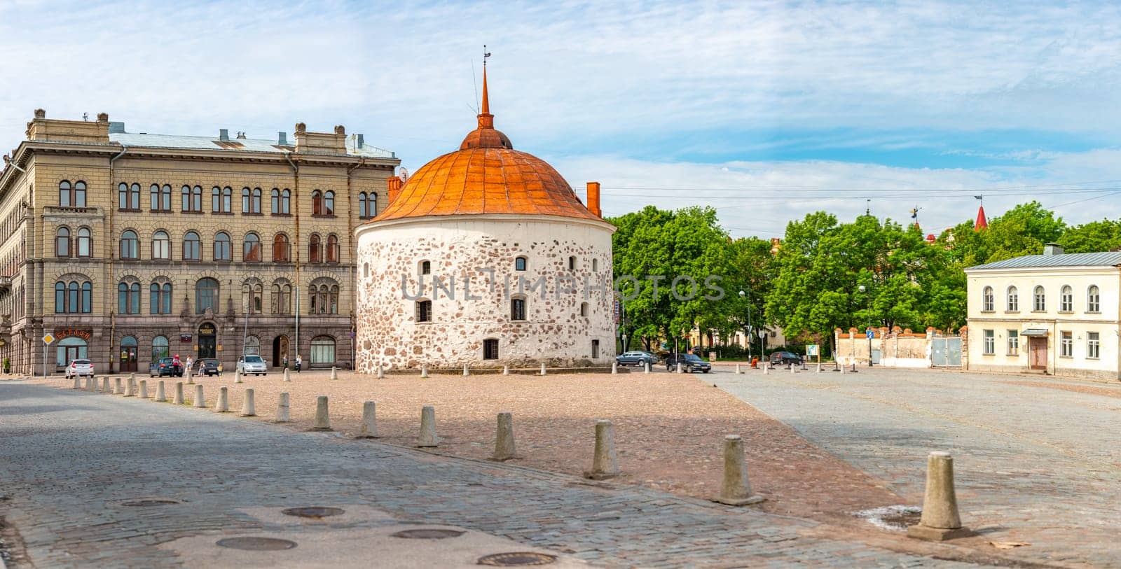 VYBORG, RUSSIA - JUNE 20, 2015: Architecture of old town Vyborg, Russia, Europe. Sunny day in city.