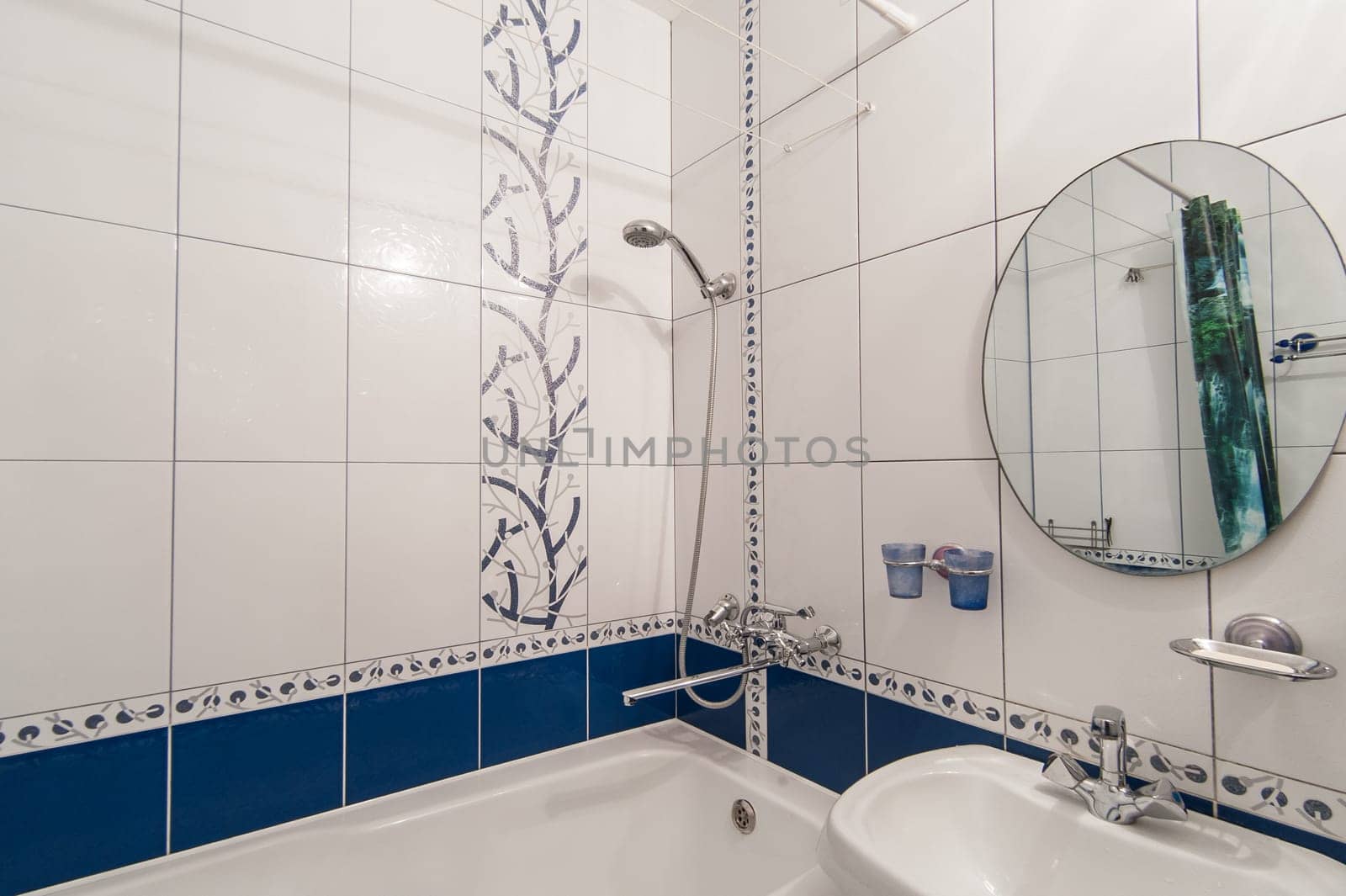 Russia, Moscow- May 17, 2019: interior room apartment. standard repair decoration in hostel. bathroom and toilet