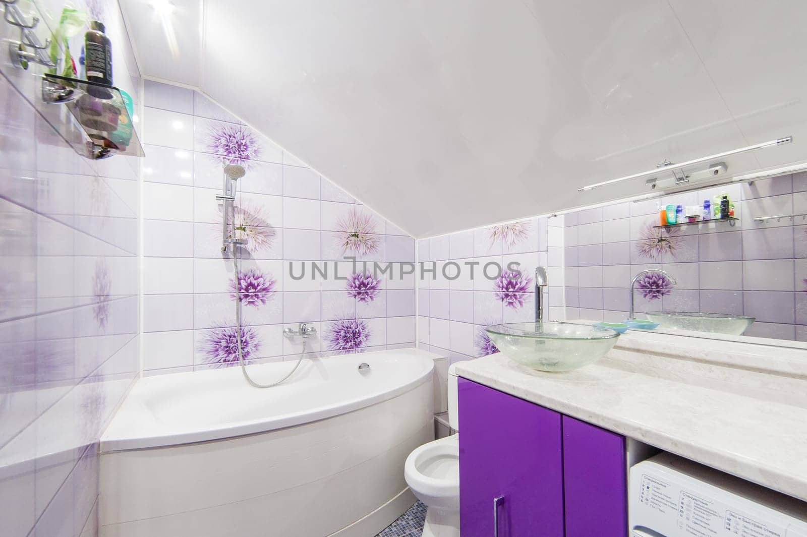 Russia, Moscow- May 17, 2019: interior room apartment. standard repair decoration in hostel. bathroom and toilet