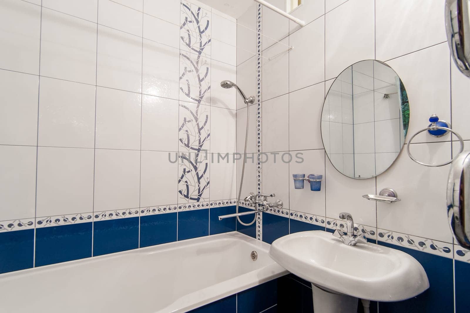 Russia, Moscow- May 17, 2019: interior room apartment. standard repair decoration in hostel. bathroom and toilet