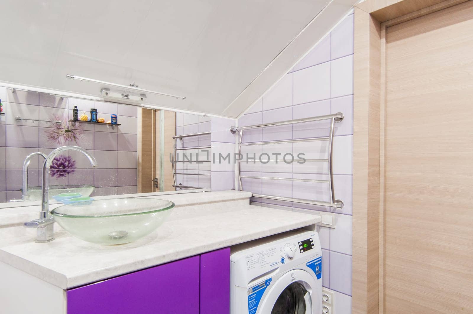 Russia, Moscow- May 17, 2019: interior room apartment. standard repair decoration in hostel. bathroom and toilet