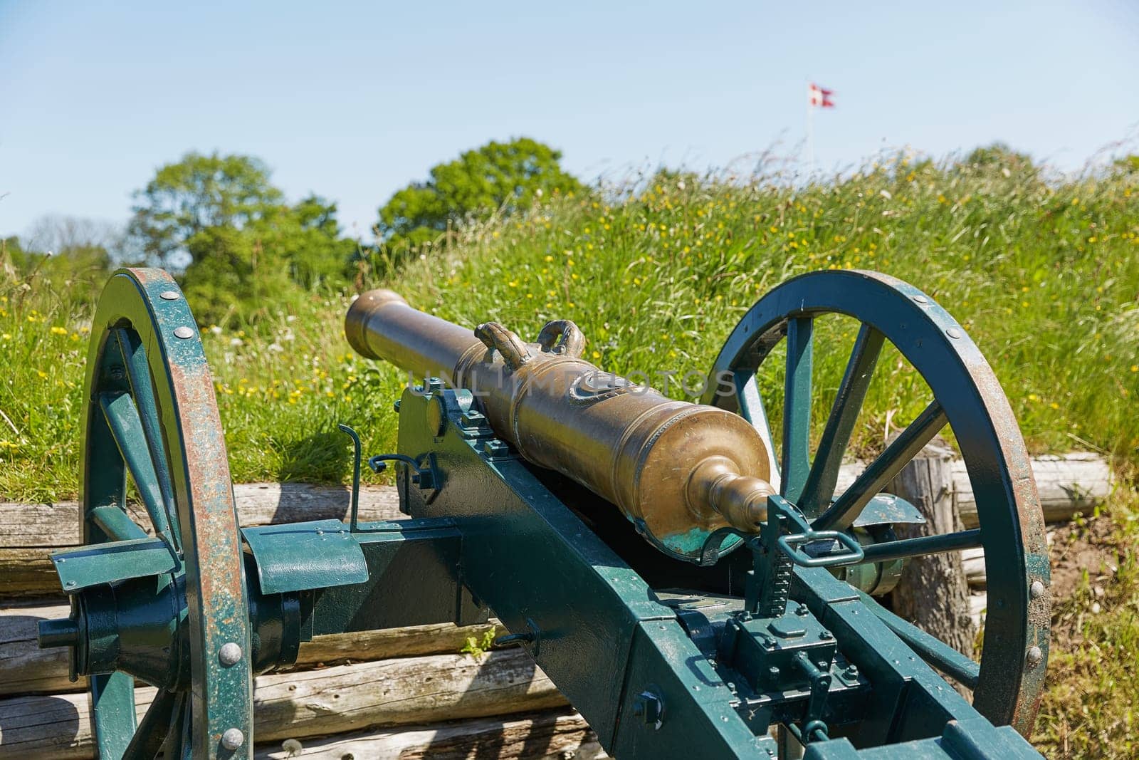 Old bronze cannon on rampart in city Fredericia, Denmark.