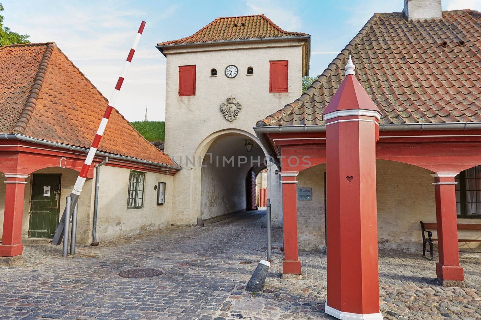 COPENHAGEN, DENMARK - MAY 25, 2017: Red houses in the historical Fortress Kastellet in Copenhagen