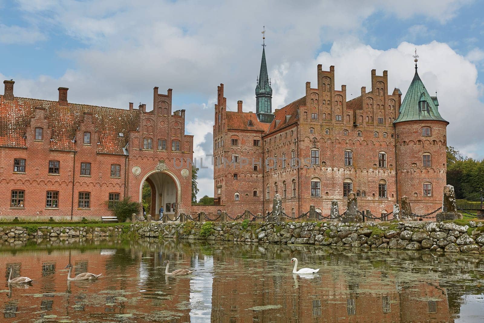 FUNEN, DENMARK - SEPTEMBER 17, 2017: Egeskov Castle is Europe's best preserved Renaissance water castle and it's located in the south of the island of Funen in Denmark