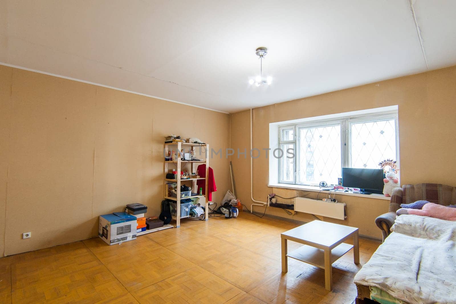 Russia, Moscow- May 17, 2019: interior room apartment. standard repair decoration in hostel