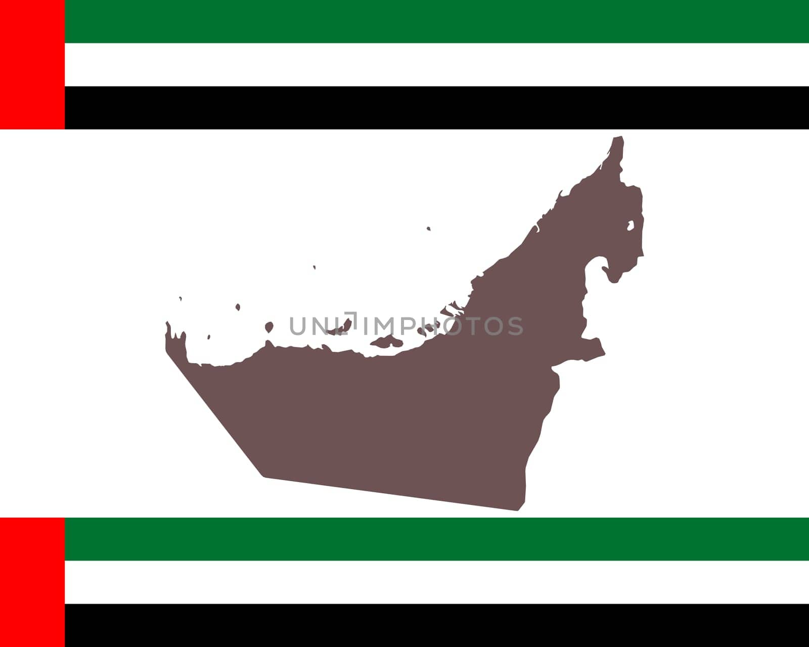 Landkarte der Vereinigten Arabischen Emirate auf Hintergrund mit Fahne