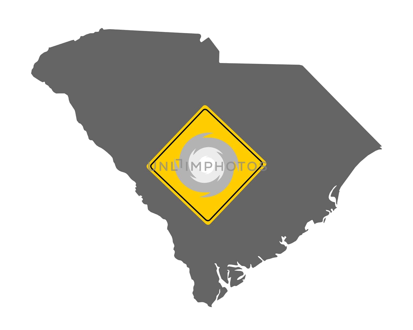 Karte von South Carolina mit Verkehrsschild Sturmwarnung