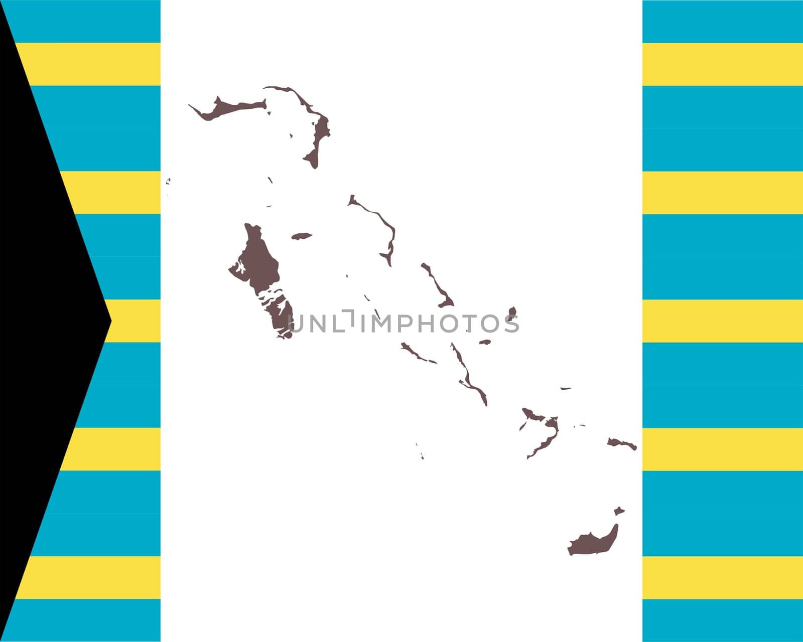 Landkarte der Bahamas auf Hintergrund mit Fahne