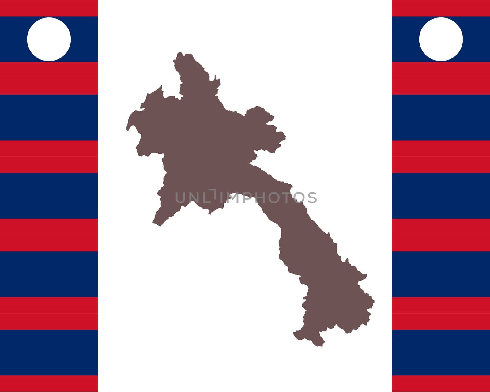 Landkarte von Laos auf Hintergrund mit Fahne