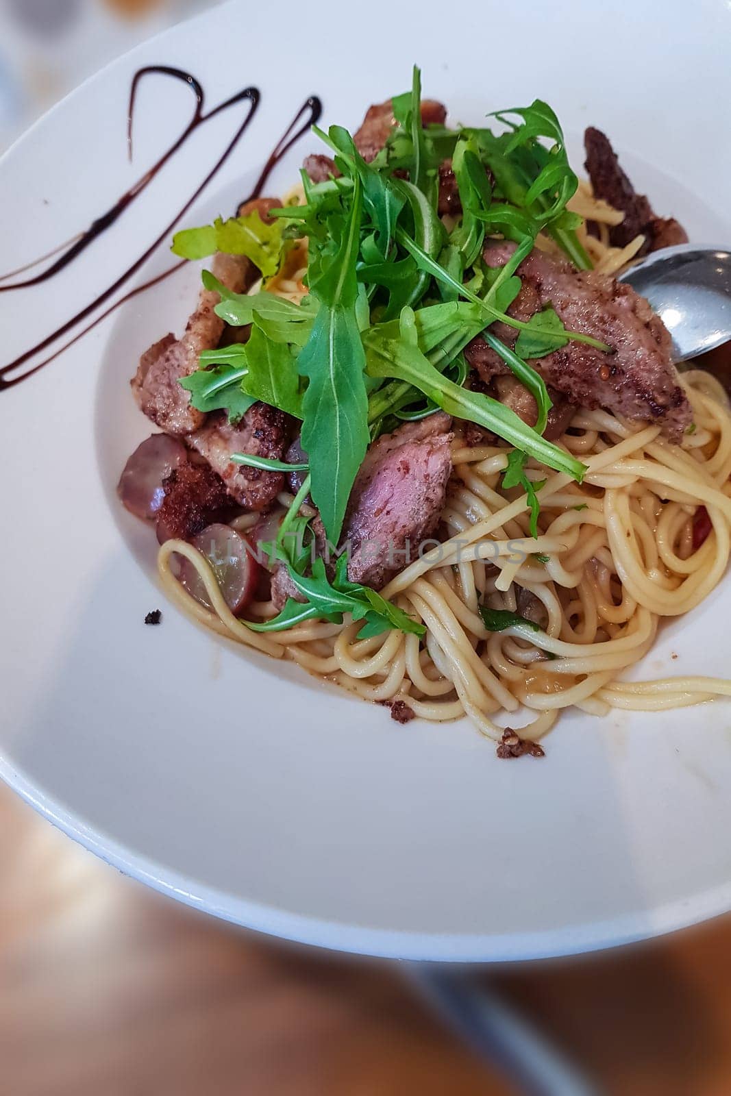 Gourmet tagliatelle with beef fillet stripes