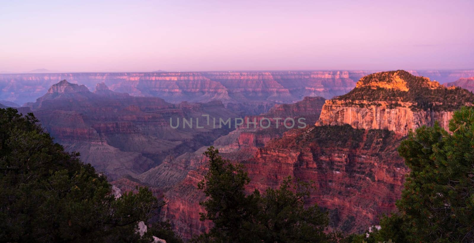 Scene from a viewpoint along the south rim of the Grand Canyon in Arizona USA