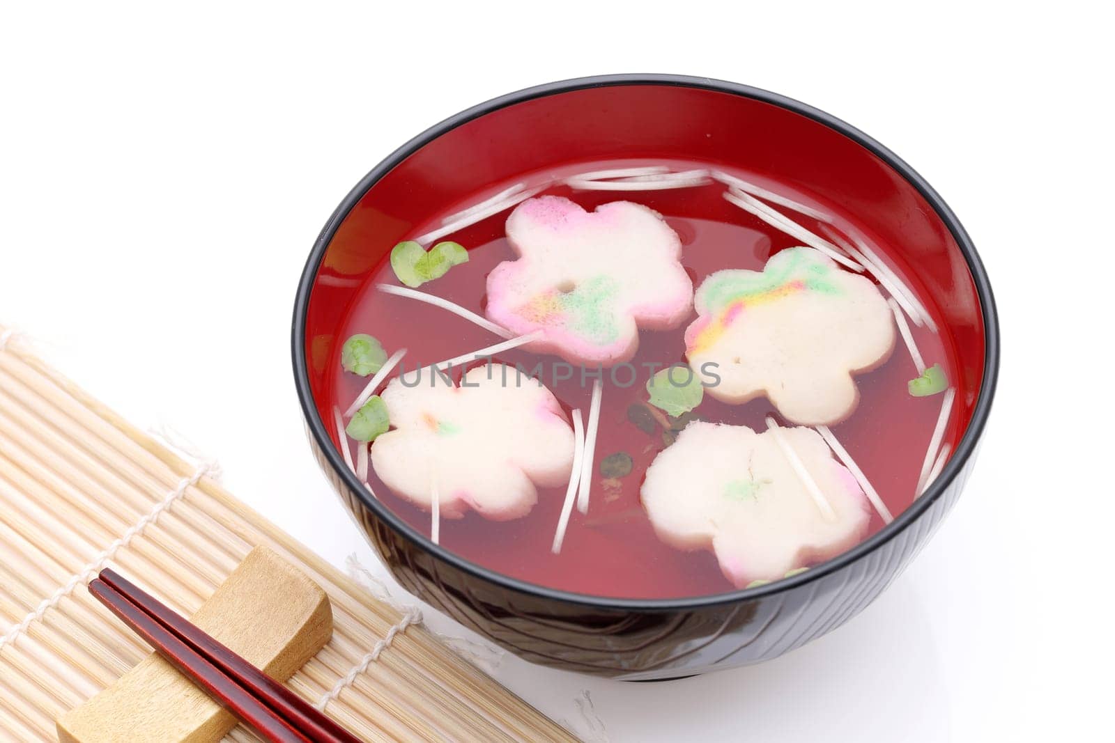 Japanese food, Osuimono soup of fu and vegetables in a bowl