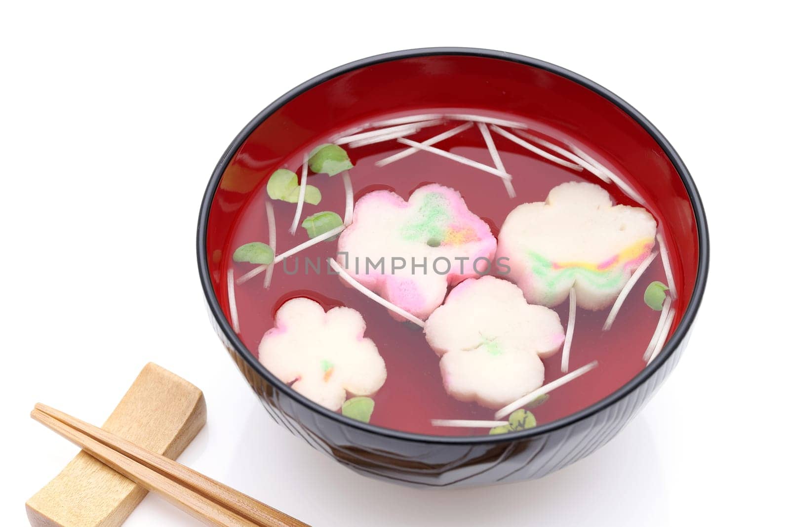 Japanese food, Osuimono soup of fu and vegetables in a bowl