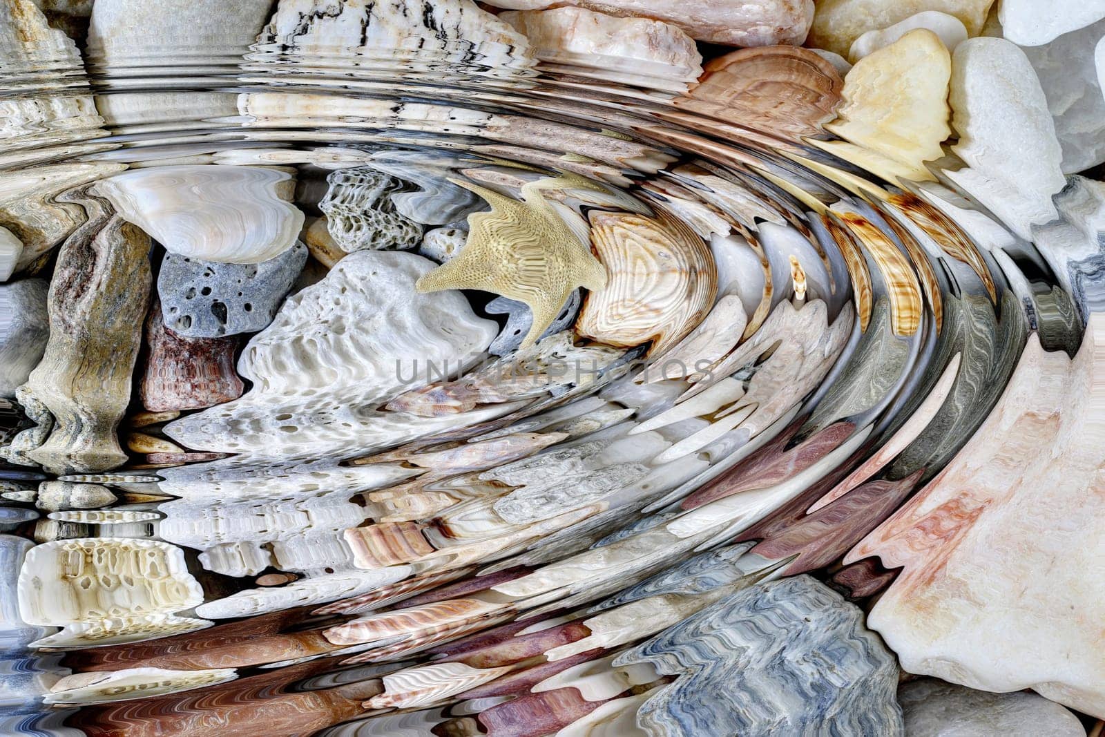 Water ripples above sea shells and starfish - digitally altered