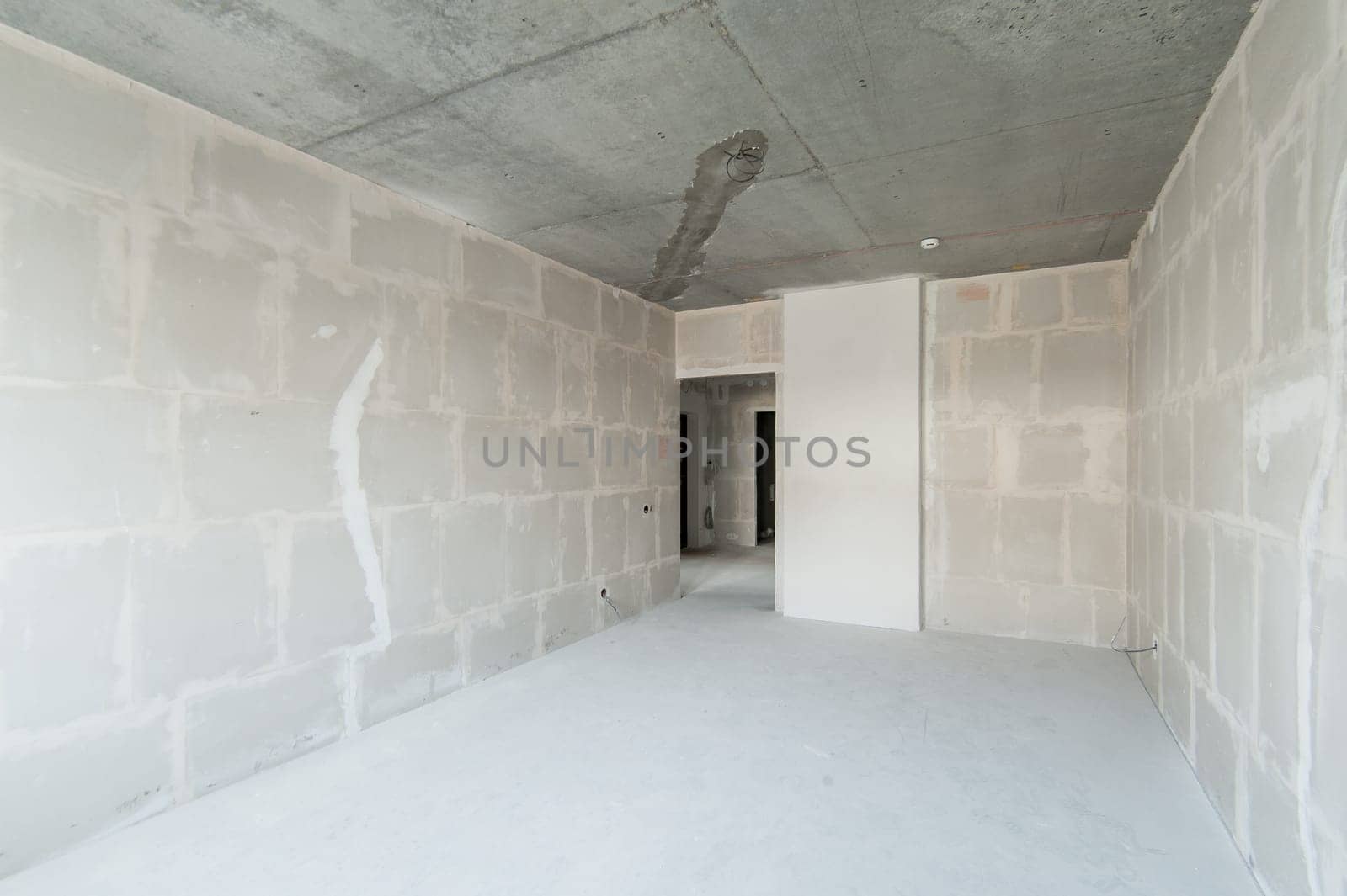 Russia, Moscow- May 21, 2019: interior room apartment. standard repair decoration. rough repair for self-finishing. finishing stage of construction