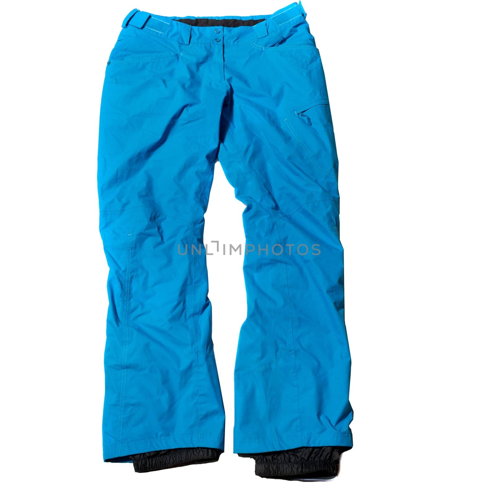Blue womens ski trousers on white background