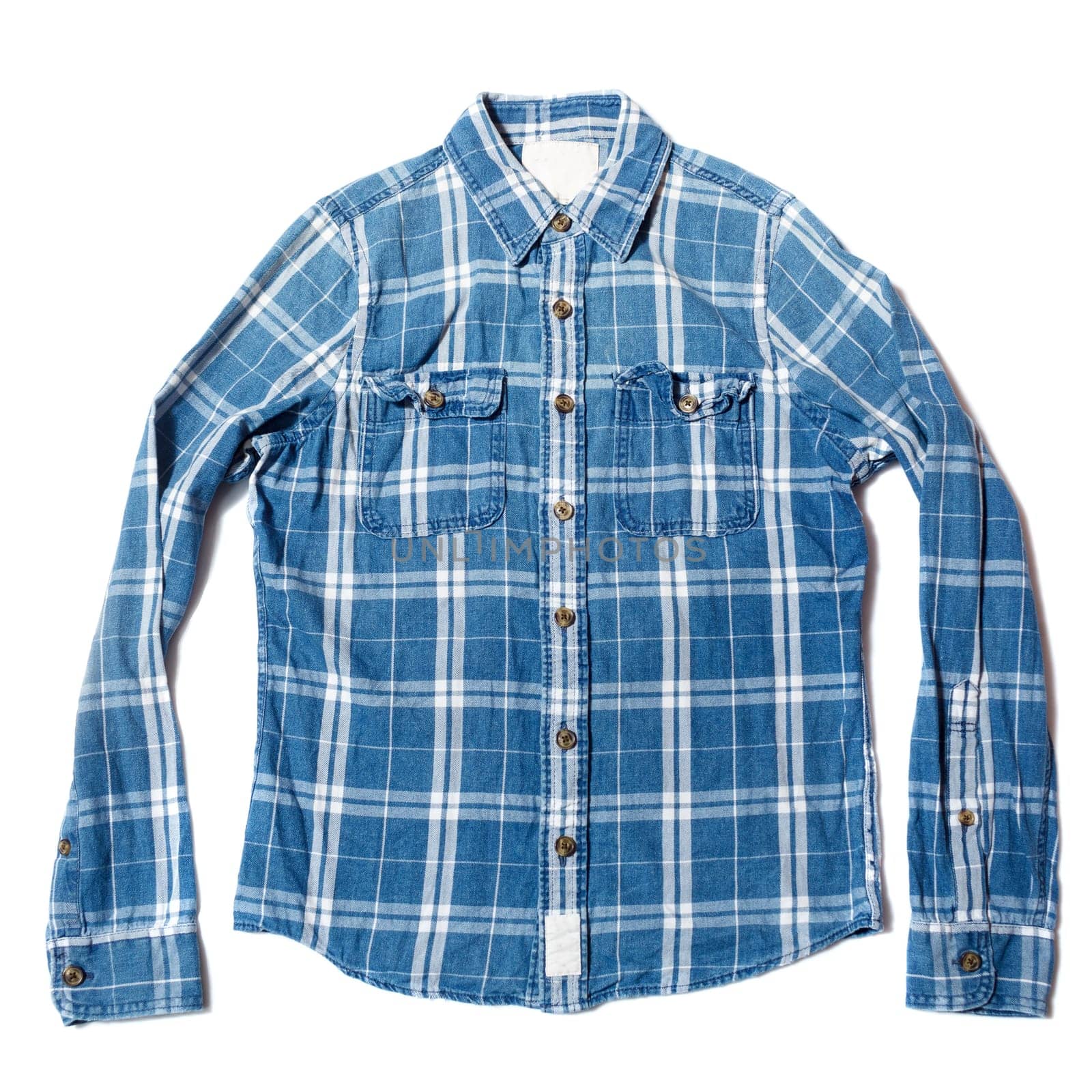 Blue Check Flannel Men's Shirt on White Background