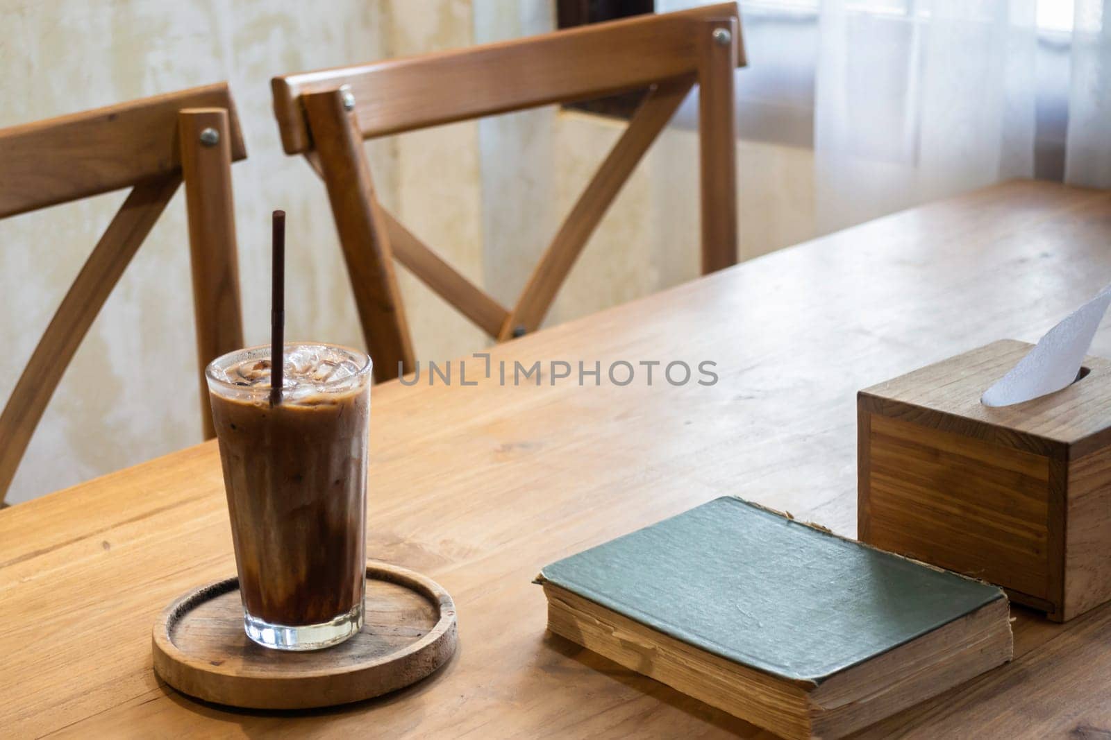 Delicious iced coffee and milk chocolate melt drink, stock photo