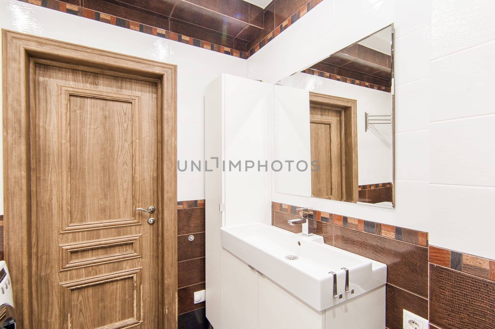 Russia, Moscow- May 29, 2019: interior room apartment. standard repair decoration in hostel. bathroom, sink, decoration elements, toilet