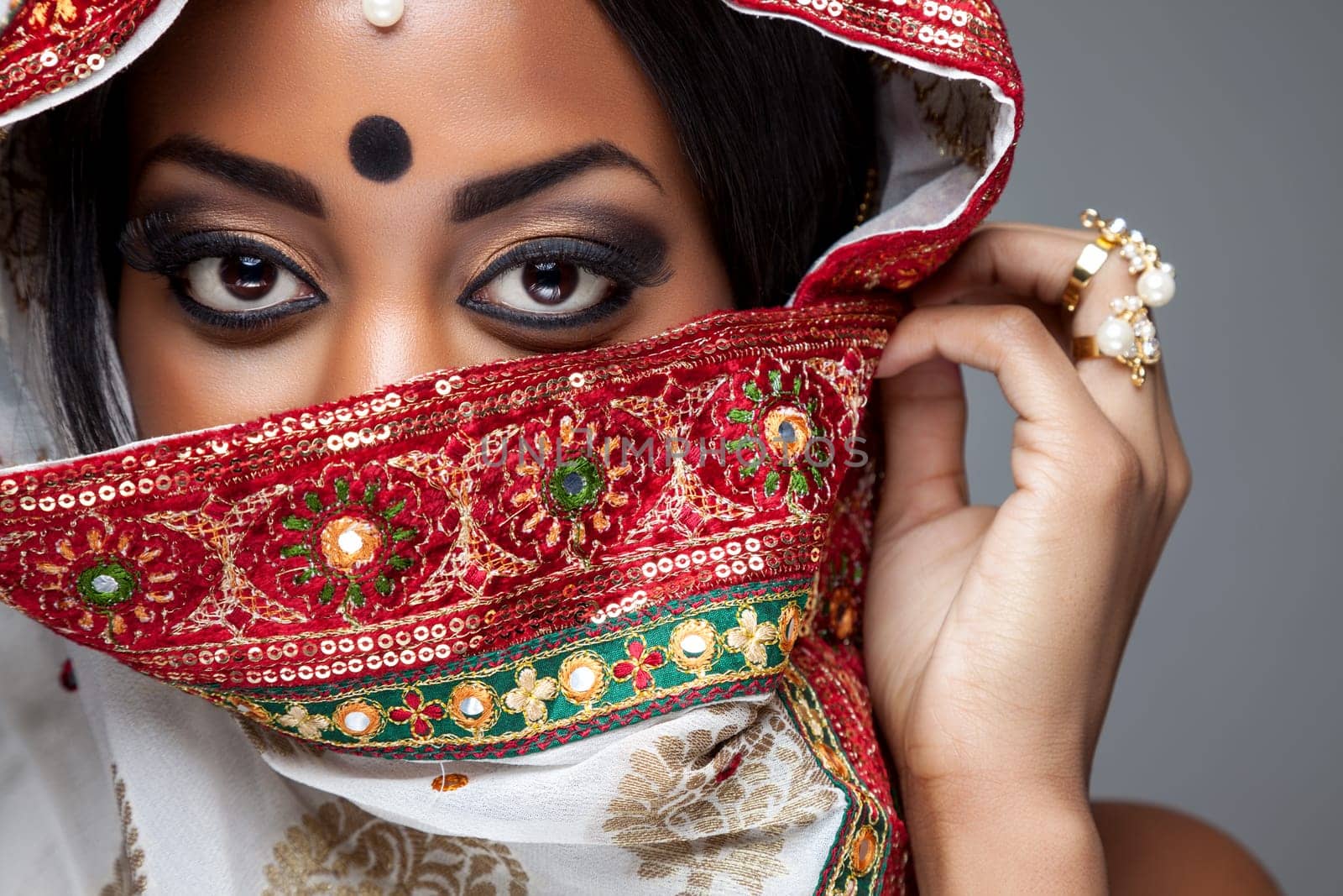 Exotic Indian bride dressed up for wedding ceremony