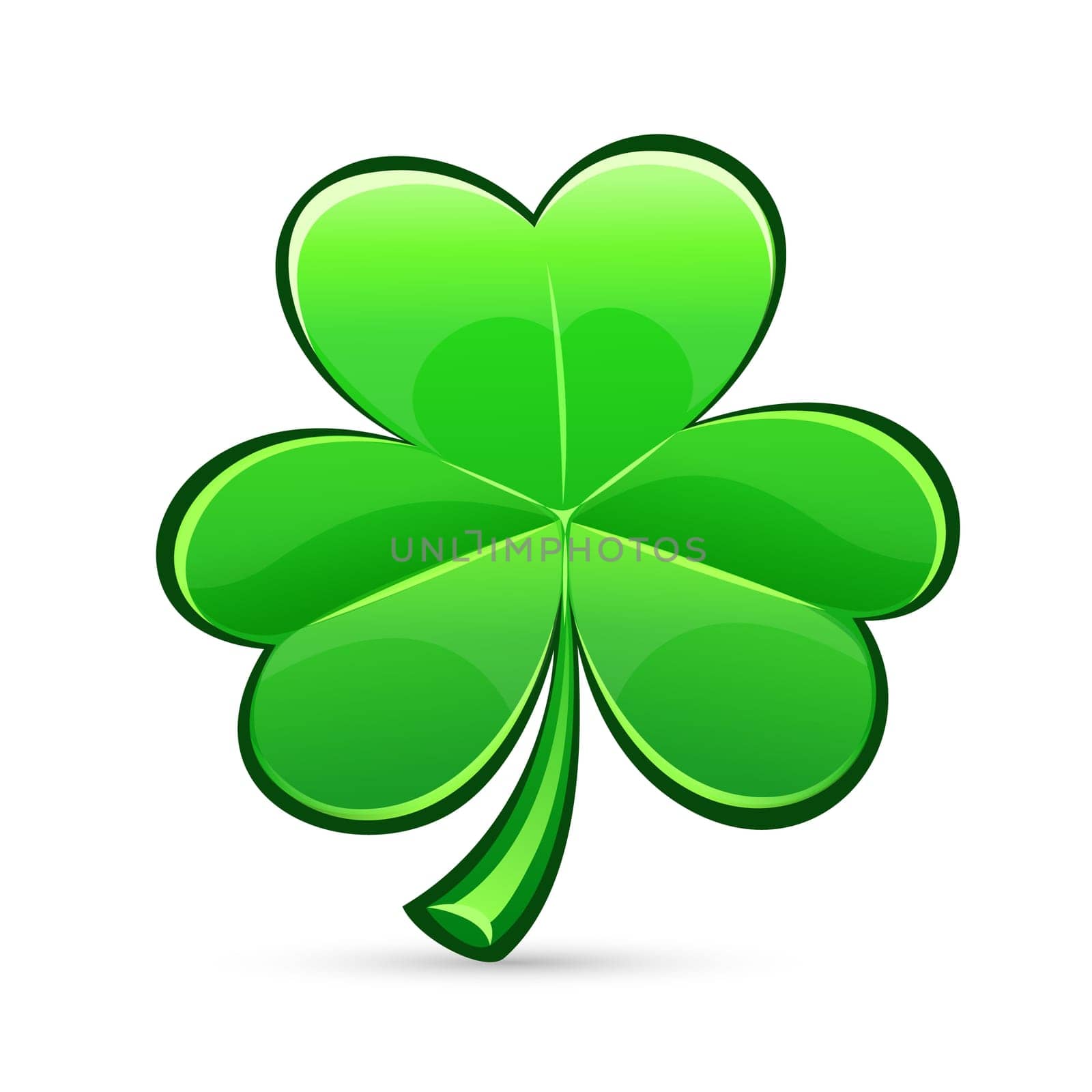 st.Patrick's Day's symbol glossy trefoil. Isolated on white background.