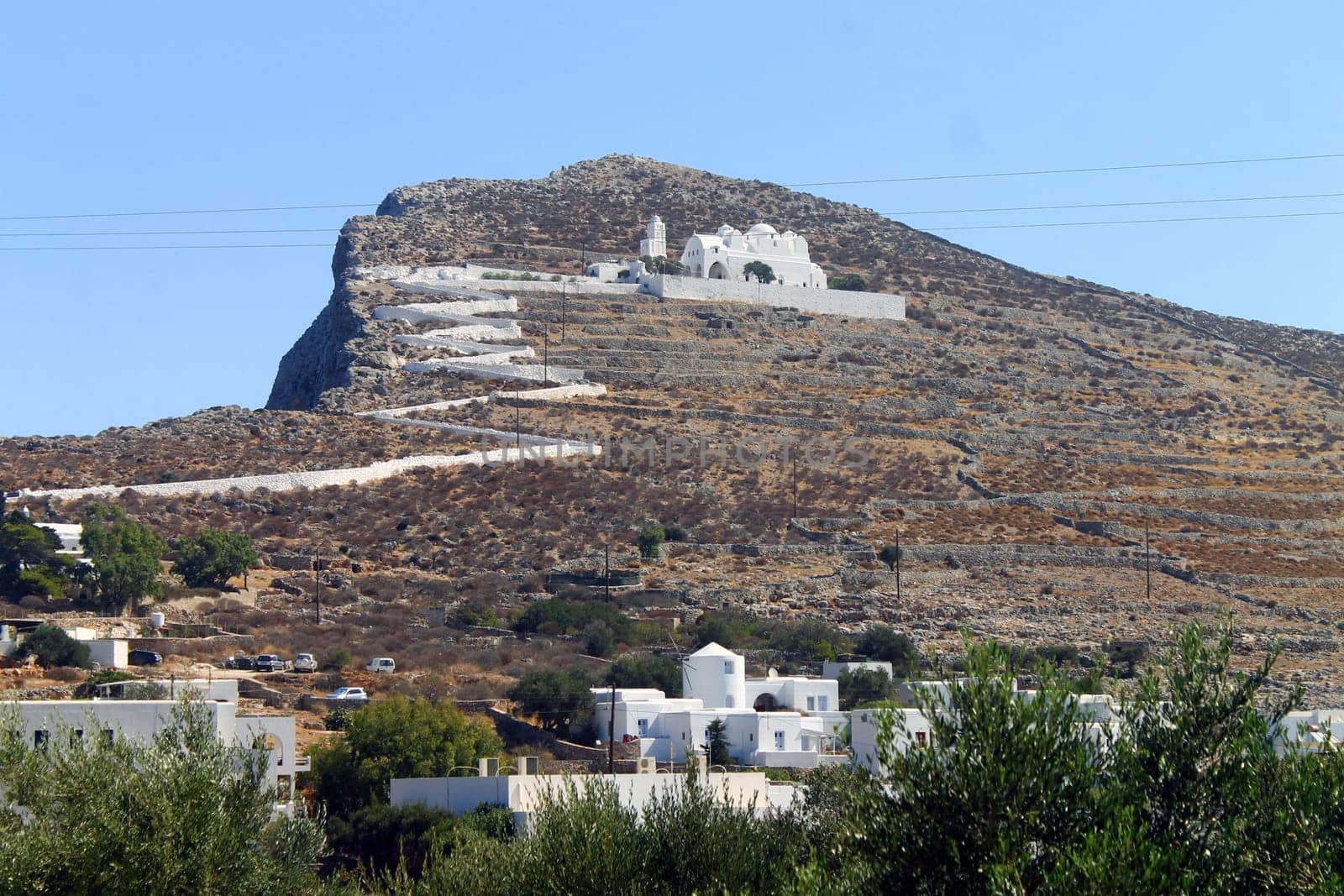 The church at the top of the island in Greece
