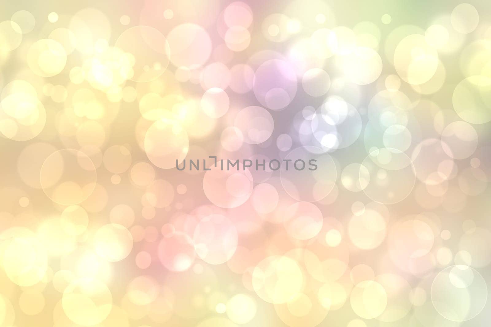 Abstract blurred fresh vivid spring summer light delicate pastel yellow pink white yellow bokeh background texture with bright circular soft color lights. Beautiful backdrop illustration.