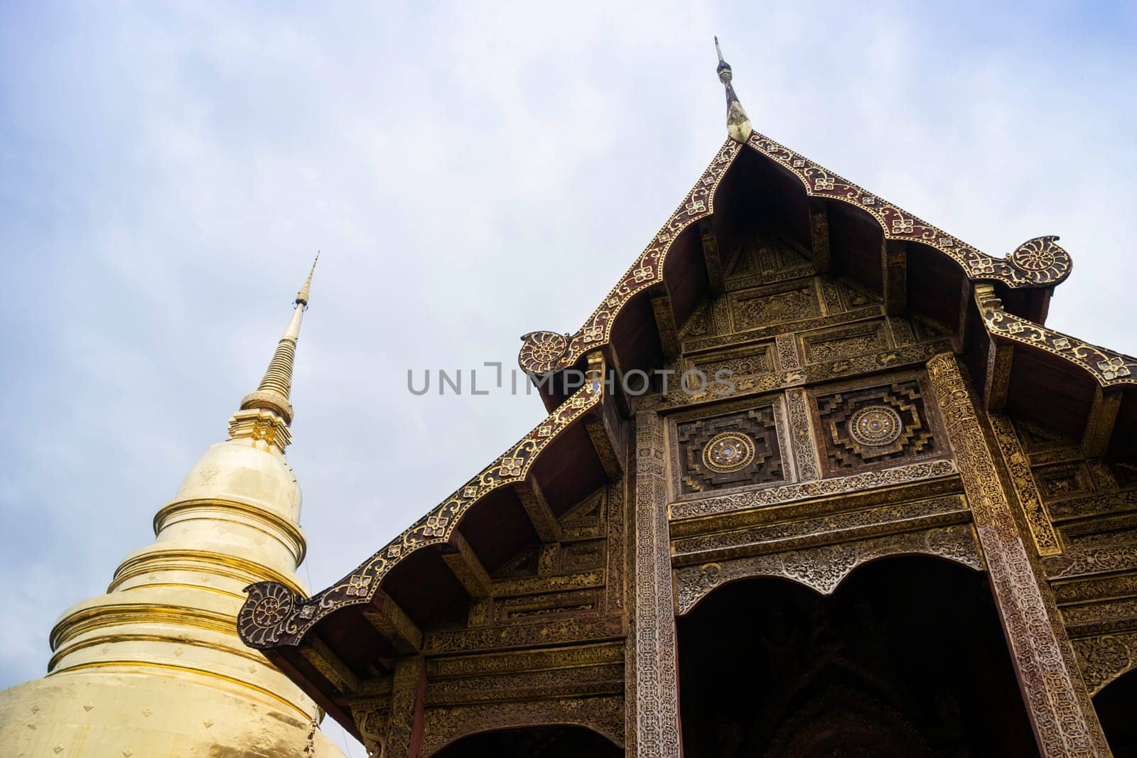 Wat Pra Singh beautiful temple in Chiang Mai, Thailand, stock photo