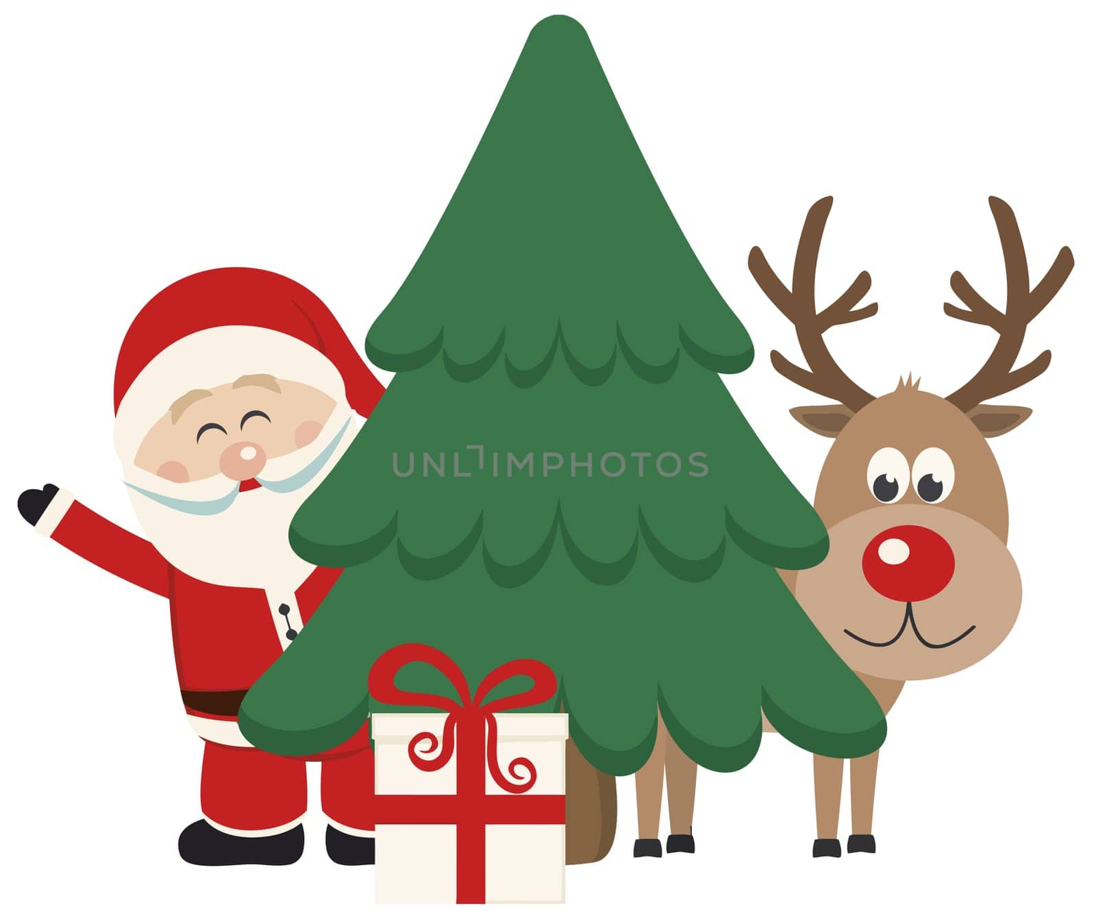 santa claus rudolph christmas tree winter present illustration