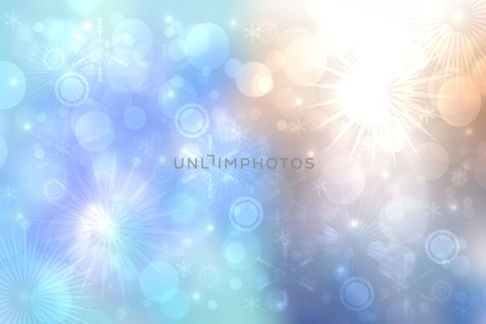 Abstract blurred festive delicate winter christmas or Happy New Year background texture with shiny light blue turquoise and bright bokeh lighted stars. Card concept.