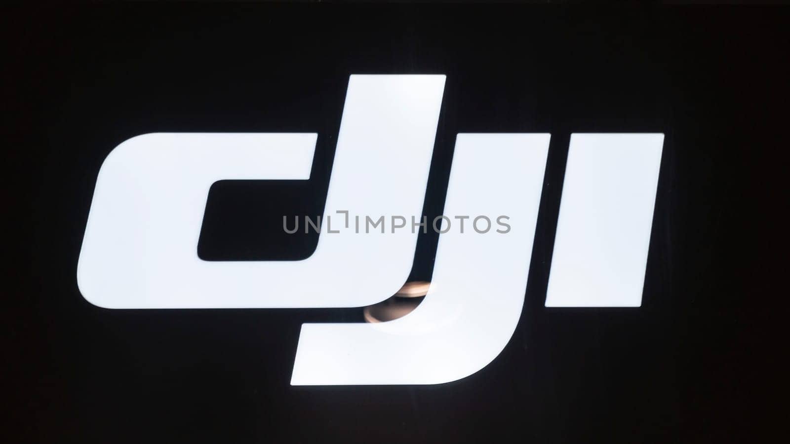 FRANKFURT/M, GERMANY 5th OCTOBER, 2019: DJI logo. DJI is the leading company in the civilian drone industry.