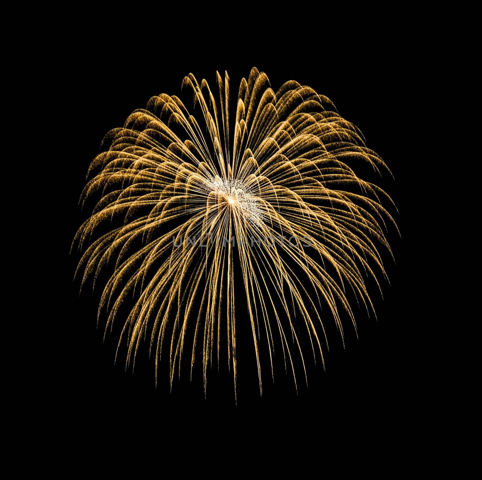 Brusting golden fireworks on black background