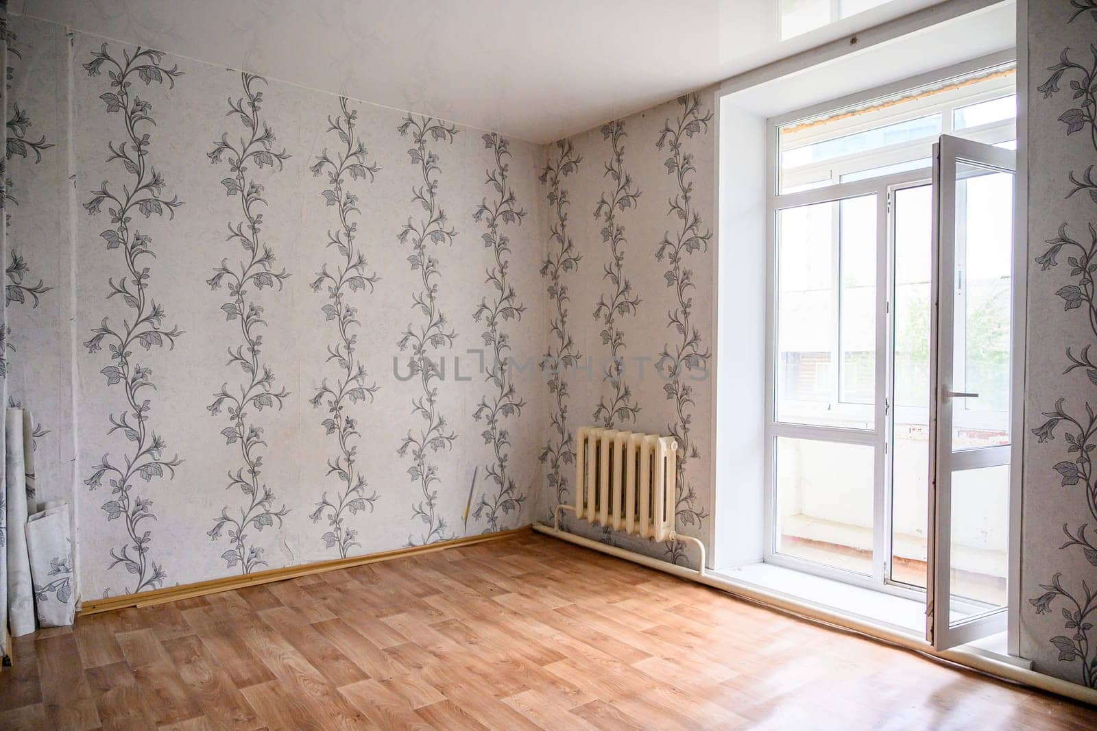 Russia, Moscow- June 06, 2019: interior room apartment. standard repair decoration in hostel. old not modern decor