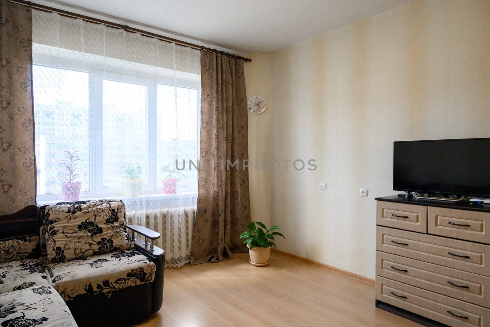 Russia, Moscow- June 10, 2019: interior room apartment. standard repair decoration in hostel