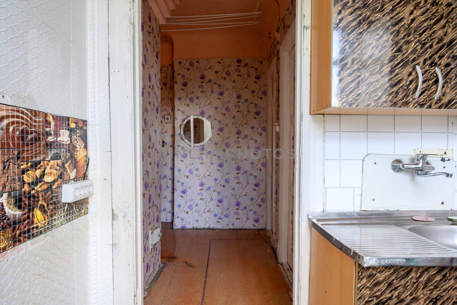 Russia, Moscow- June 06, 2019: interior room apartment. standard repair decoration in hostel. old not modern decor