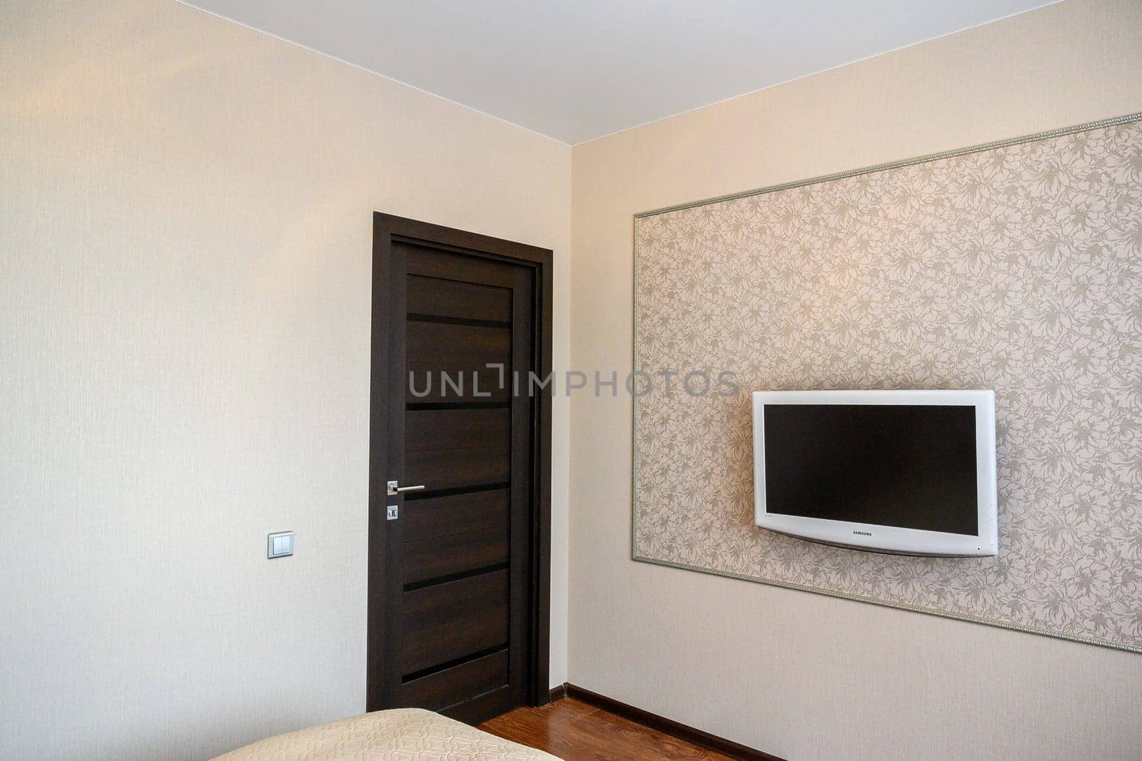 Russia, Moscow- June 10, 2019: interior room apartment. standard repair decoration in hostel. room doors, repair