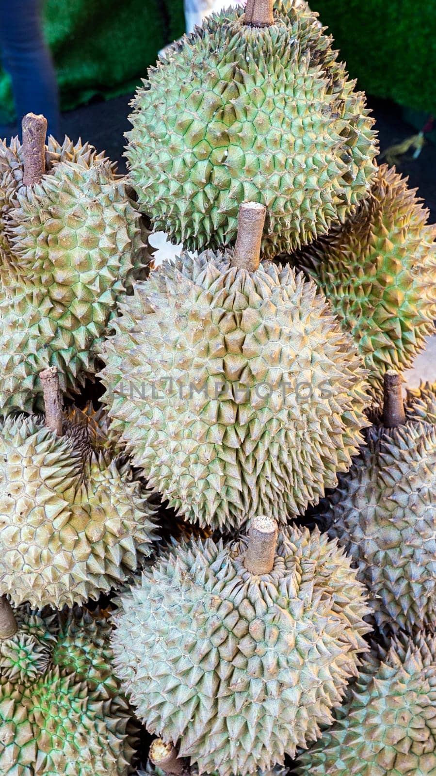 durian pile fruit asian fresh sweet tropical market