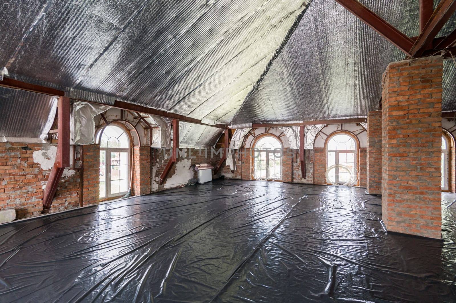 Russia, Moscow- June 11, 2019: interior room apartment. standard repair decoration in hostel. rough repair for self-finishing. finishing stage of construction