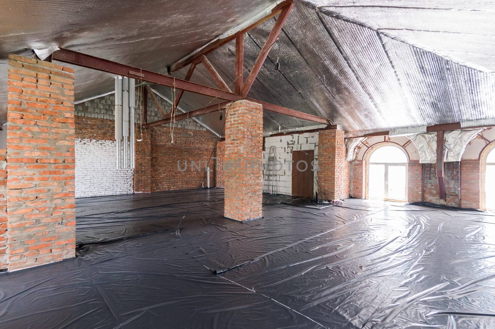 Russia, Moscow- June 11, 2019: interior room apartment. standard repair decoration in hostel. rough repair for self-finishing. finishing stage of construction