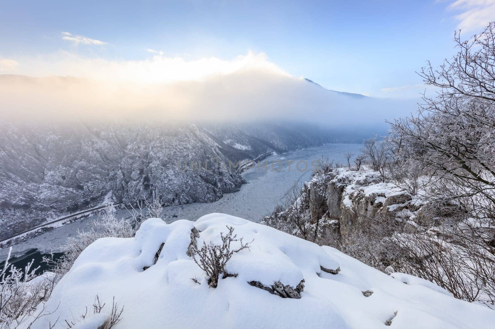 landscape in the Danube Gorges. Cazanele Mari seen from the Romanian side